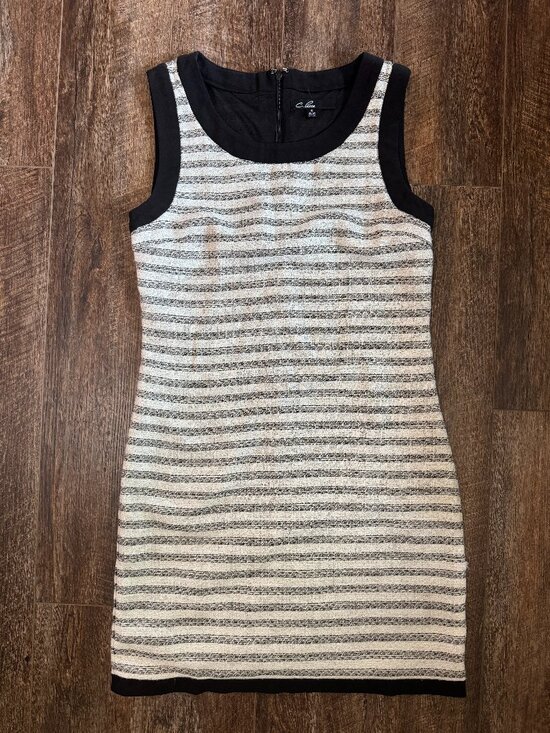 C. Luce Dresses & Skirts - C. Luce Cream Black Striped Tweed Sheath Dress Sleeveless Zip Back Size S